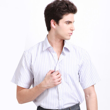 稻草人男装 2012夏季新品 商务休闲条纹短袖衬衫FH966666 蓝色 44