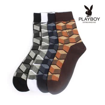 PLAYBOY 花花公子 精梳纯棉菱形格子休闲短筒男袜透气保健袜子2147 上青 均码