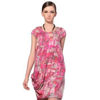 INSUN恩裳 2012夏季新品 桑蚕丝短袖连衣裙 女 桃红90305601 桃红 XL