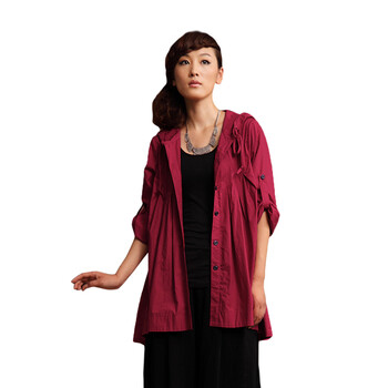 茵曼INMAN 2012新款纯棉衬衫 中长款印花长袖衬衣女 B8997 红色 XL