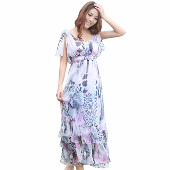 souha女装 2012夏装新款 韩版波西米亚长裙 蛇纹吊带沙滩裙 高腰 粉色豹纹 均码