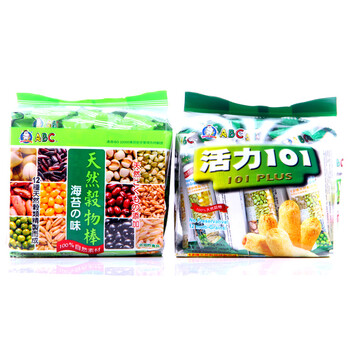 台湾进口 天然谷物棒（海苔味）+ABC谷物活力棒（杂粮糙米卷） 720g (180g*4) 共4袋