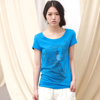 伊思君凯 ESBACK2012夏季新款简约印花时尚百搭多色纯棉圆领T恤ES1101ZCZ002160188 188蓝色 L