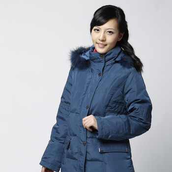 雅鹿 貉子毛条女中老年款一手长羽绒服^@^YBC225B 墨兰 180/XXXL