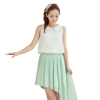 纳纹女装2012夏装女装娃娃领雪纺衫短袖韩版夏季新品蕾丝上衣039512X 米色 M
