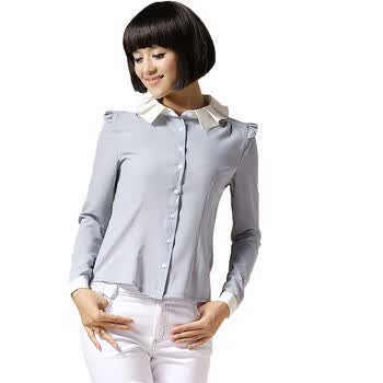 奈叶女装2012夏装新品简约OL通勤荷叶边纯色衬衣女装衬衫0189 蓝色 L