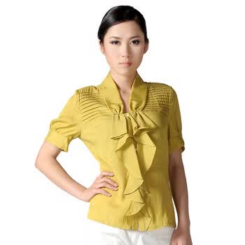 应大女装 2012新款 唯美荷叶边风琴褶女士上衣 黄色 160/84A