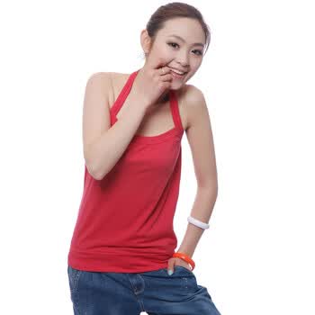 依莉莲 夏天外穿挂脖背心女纯棉 露背吊带衫 可爱性感小背心吊带8021 西瓜红 均码