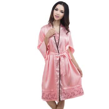 荻嘉茂 女士夏季爆款蕾丝绣花吊带裙睡袍两件套2008 粉色 M