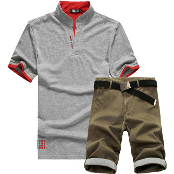 维杰斯WINJEANS 2012新款潮男时尚夏日套装（五分裤+立领POLO衫）14组可选 暗红色 XXL+XXL/36