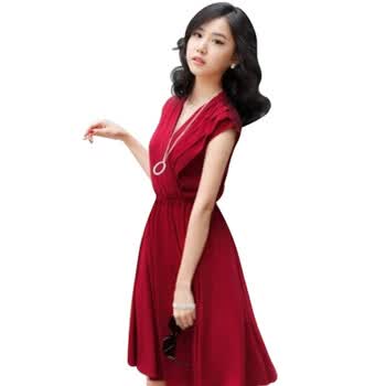 维妮 VINEY 2012夏装新款裙子修身显瘦甜美收腰百搭淑女长裙无袖连衣裙71037 红色 均码