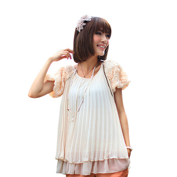 星惟ENJOYSTIN2012夏装新款甜美圆领蕾丝褶破钉珠雪纺衫18026 橘色 XL