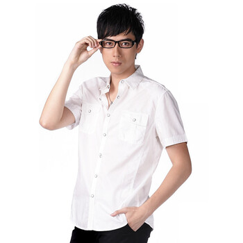 DESIGN CORNER 男士纯棉韩版修身珠面纽短袖衬衫 SH11S2076 白色 XL