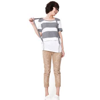 Basic House 百家好夏装 吊带式条纹女T恤HLTS325A 白色/WH 155/85/S
