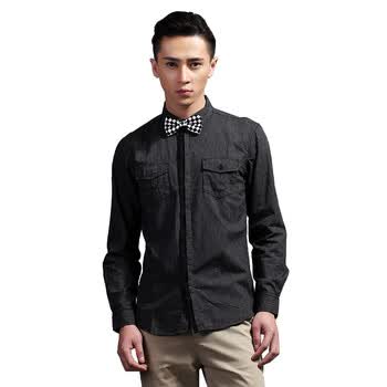 唐狮Tonlion男士条纹长袖衬衫111311015102 黑色 XXL