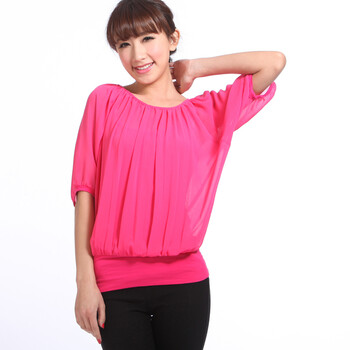 qiustyle2012新款夏季雪纺衫假两件套衬衫女2098 玫红色 XL
