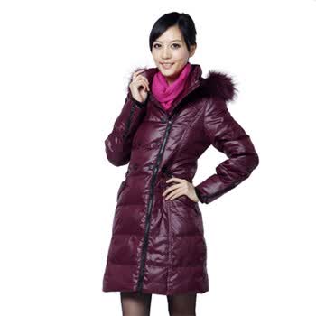雅鹿 女貉子毛条双拉链简单时尚修身中长款羽绒服^@^ YBC2550 渐变蓝 170/XL