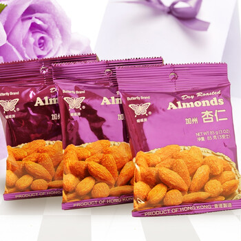 【零食诱惑】蝴蝶牌加州杏仁-袋装-85g/袋*3袋
