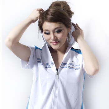 帕兰朵女宽松夏装短袖连帽T恤运动服装休闲晨练健身服女装 白色 XXL