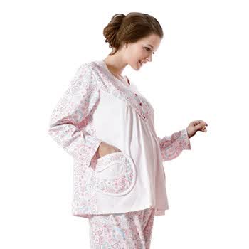 春夏新款孕妇装 哺乳睡衣 月子服 孕妇睡衣 喂奶衣【雅孕-BE15】 粉色 XL