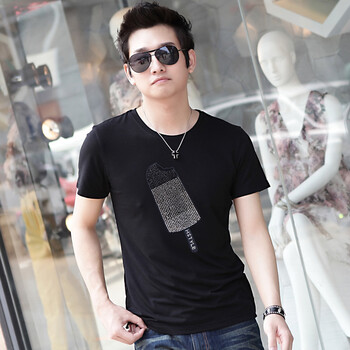 AMH韩国2012夏装新款韩版修身烫钻圆领短袖T恤NV2134 黑色 XL