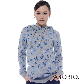ASOBIO 女装女士经典款带帽开衫卫衣双色 4111161475 石灰蓝 36