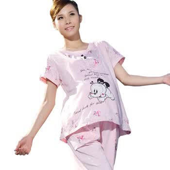 雅孕-DE60 春夏孕妇睡衣 月子服 家居服 喂奶衣 哺乳衣套装 短袖 浅粉色 XL