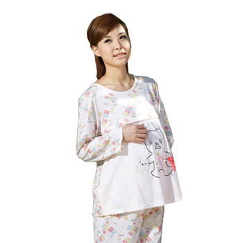 【精明妈咪团】雅孕-DE32 春夏孕妇睡衣月子服 喂奶衣 哺乳衣套装 虾色 XL