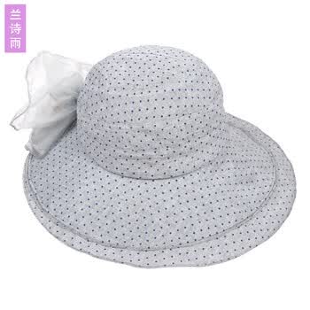 兰诗雨 夏天女士韩版水玉点太阳帽子 大檐帽遮阳帽沙滩帽M300032 浅蓝 均码