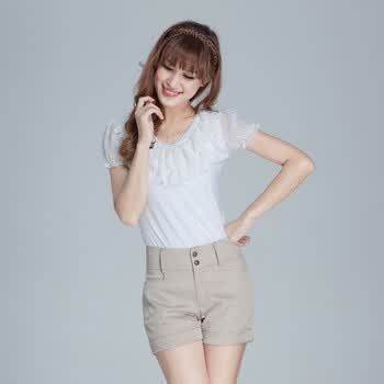 百依秀子 2012夏季新款女装 时尚百搭短裤2012-B281 米黄 XL