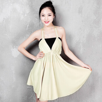 韩都衣舍 韩国2012新款夏装女装纯色吊带连衣裙DQ1414 米色 均码