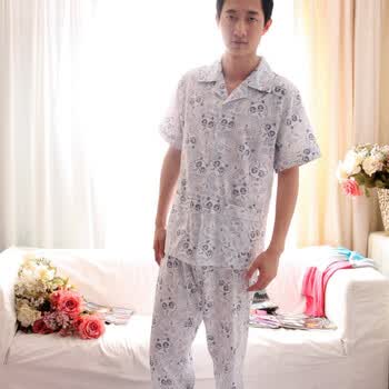 北极绒专柜正品夏季针织男子短袖家居服套装睡衣两件套66132