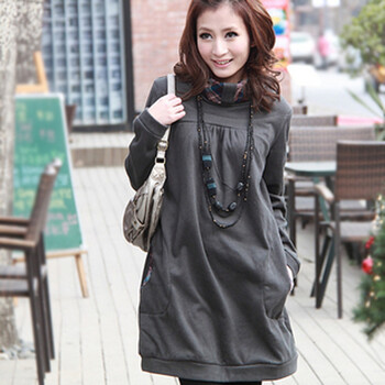 qiustyle春装新款修身韩版外套加厚加绒女卫衣 暗红色 M 浅灰色 XL