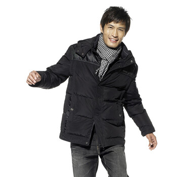 蓝冰 男牛津布拼块面包中长羽绒服^@^ BA50020 棕绿色 185/XXXL