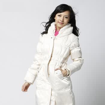 雅鹿·自由自在 女双领中长款羽绒服^@^F108820 米白 170/XL