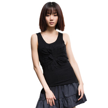 圣迪奥 sdeer 女装文艺感立体花饰全棉背心2色0280364 黑色 L
