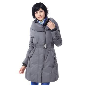 雅鹿 女士泡泡领子斜拉链中长款羽绒服^@^LD25060 淡灰 175/XXL