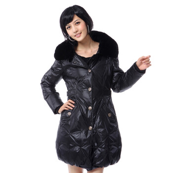 雅鹿 新款羽绒服 女士獭兔毛领^@^LD25070 黑色 175/XXL