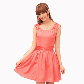 shinena/夏娜 韩版女装新款夏装 淑女纯色无袖雪纺连衣裙背心裙公主裙 1446 红色 L