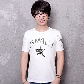 AMH 韩国2012新款夏装男装短袖圆领印花T恤NR2037 白色 180/96A XL
