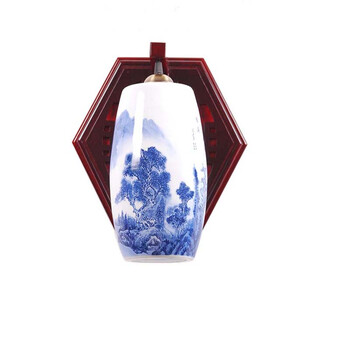 CEAKA 实木古典中式 陶瓷装饰灯 卧室灯 玄关灯 薄胎壁灯 六边福字山水 BD01
