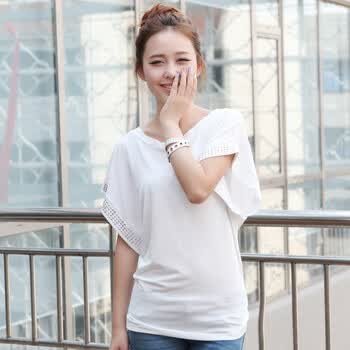 韩都衣舍 韩国2012夏装新款女装时尚宽松纯色圆领T恤HG2088 象牙色 M