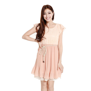 SHOPING PLAN 2012夏装新款 OL通勤 蕾丝拼接雪纺连衣裙 26026 绿色 L
