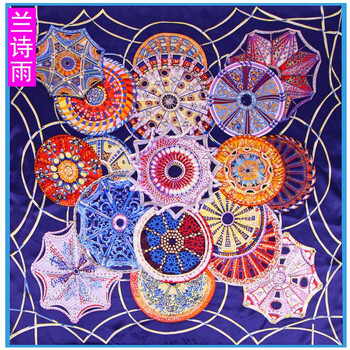 兰诗雨 围巾丝巾大方巾女韩国真丝春夏秋新款OL空调巾LSY700012 深蓝 均码