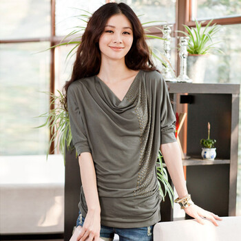 麦考林EUROMODA 女装 摩登都会W1亮片T恤衫 多色可选 SF126199 墨绿21 L