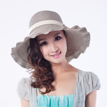 touch m98 木耳边大沿遮阳帽 夏季女款韩版草编太阳帽 卡其色 M(56-58cm)