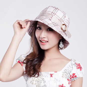 touch YF801 优雅格纹小礼帽子夏天女款太阳帽 粉蓝色 M(56-58cm)