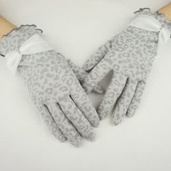 touch A24-2 豹纹蝴蝶结防晒手套 夏季女士短款防紫外线手套 紫灰色 均码