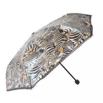 CAESAR 女士夏天蕾丝斑马纹 三折晴雨伞 咖啡