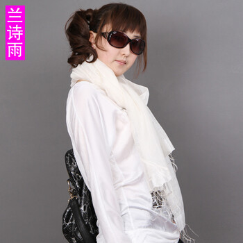 兰诗雨 纯色流苏女士围巾SBKD220065 白色 均码
